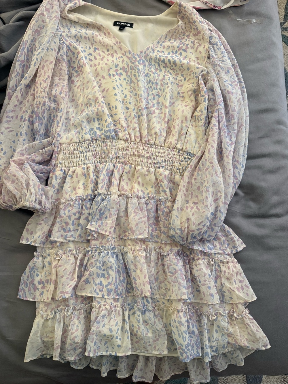Express Pastel Lavender & Light Blue Ruffle Tiered Tunic Dress